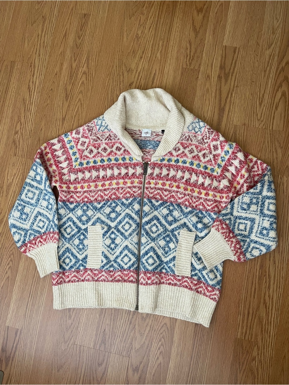Cabi fair isle highlands Shawl-Collar Zip cardigan cottagecore lodge rustic